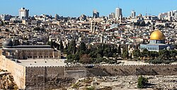 Jerusalem, the capital city of Israel, dome rock seen mount olives cropped