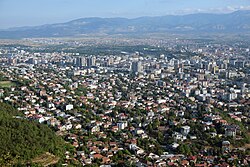 Skopje, the capital city of North Macedonia, february riverfront