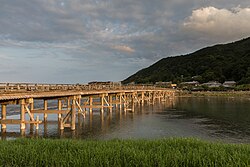 Landscape in Japan, togetsu ky bridge golden hour kyoto