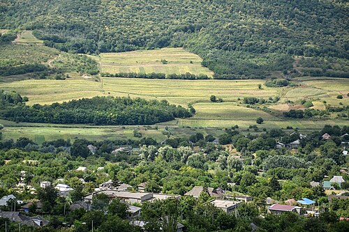 Landscape in Moldova, river valley panorama cave monastery