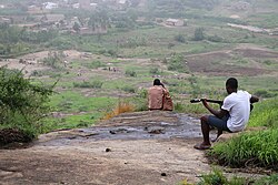 Landscape in Mozambique, beautifull hill chimoio guy playing guitar