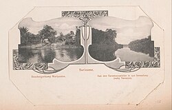 Landscape in Suriname, prentbriefkaart uit album als aandenken aan ng